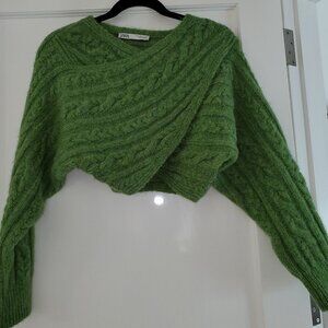 GREEN WOOL CROPPED SWEATER - ZARA